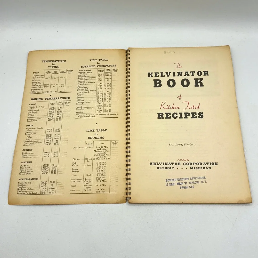 Kelvinator Book of Recipes Vtg Spiral Cookbook Art Deco Detroit Mi 50's Retro
